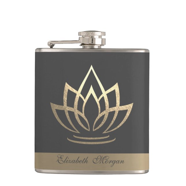 Elegant Gold Lotus, Yoga  Hip Flask (Front)