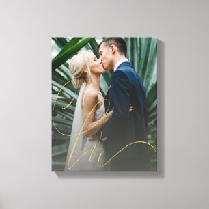 Elegant Gold Love Script Wedding Canvas Print
