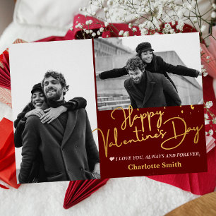 Elegant Gold Love valentine's day couple photo Holiday Card