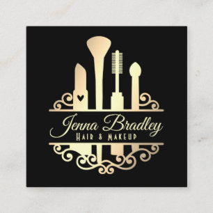 Elegant Gold Makeup Tools Beauty Industry Square Business Card
