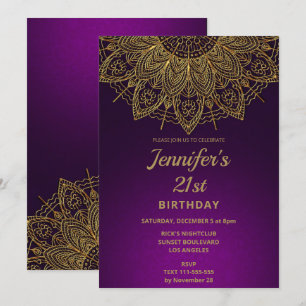Elégant Gold Mandala 21ème anniversaire Invitation