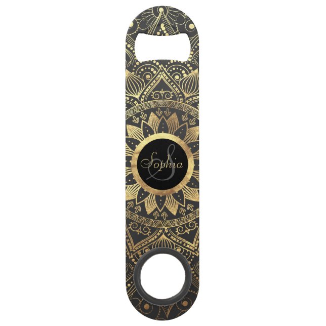 Elegant gold mandala artwork speed bottle opener (Front)