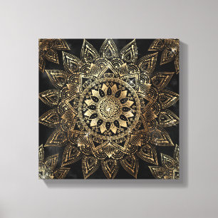 Elegant Gold Mandala Black Design Canvas Print