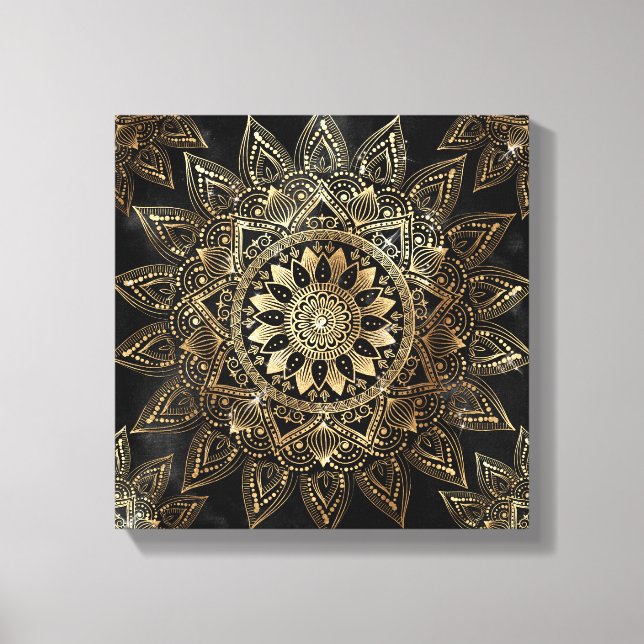 Elegant Gold Mandala Black Design Canvas Print (Front)