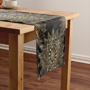 Elegant Gold Mandala Black Design Short Table Runner