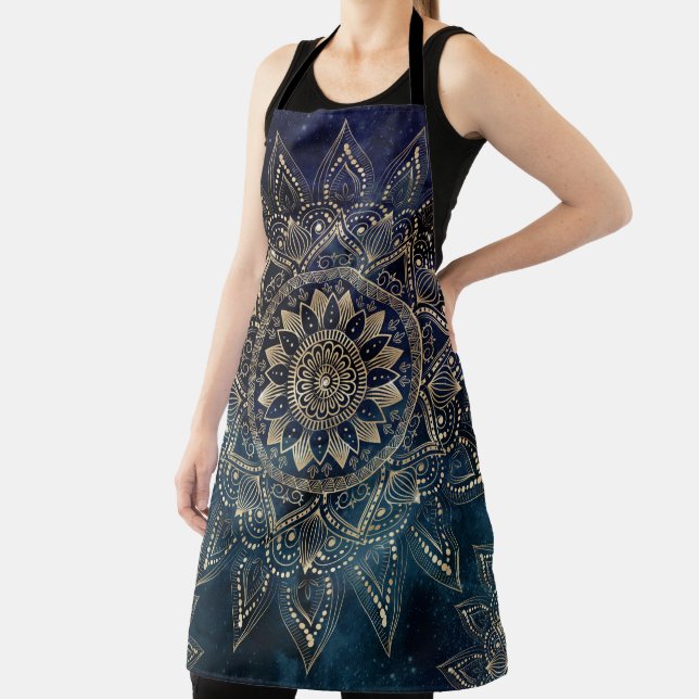 Elegant Gold Mandala Blue Galaxy Apron (Insitu)