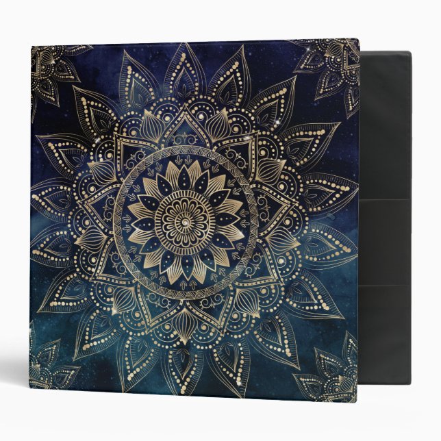 Elegant Gold Mandala Blue Galaxy Binder (Front/Inside)