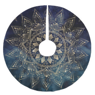 Elegant Gold Mandala Blue Galaxy Design Brushed Polyester Tree Skirt