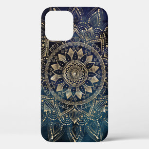Elegant Gold Mandala Blue Galaxy Design iPhone 12 Case