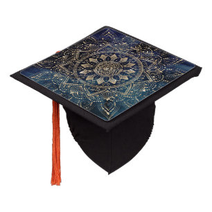 Elegant Gold Mandala Blue Galaxy Design Graduation Cap Topper