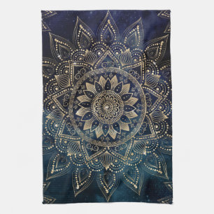 Elegant Gold Mandala Blue Galaxy Design Kitchen Towel