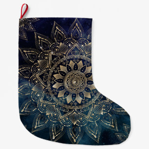 Elegant Gold Mandala Blue Galaxy Design Large Christmas Stocking