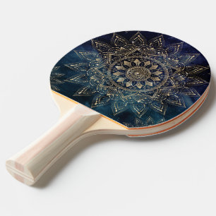 Elegant Gold Mandala Blue Galaxy Design Ping Pong Paddle