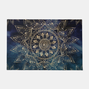 Elegant Gold Mandala Blue Galaxy Doormat