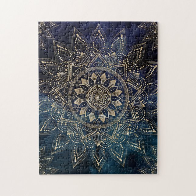 Elegant Gold Mandala Blue Galaxy Jigsaw Puzzle (Vertical)