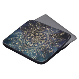 Elegant Gold Mandala Blue Galaxy Laptop Sleeve