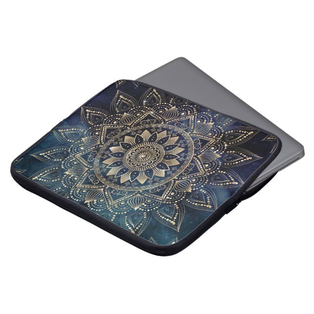 Elegant Gold Mandala Blue Galaxy Laptop Sleeve (Front Top)