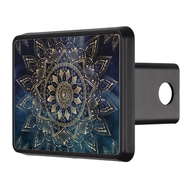 Elegant Gold Mandala Blue Galaxy Trailer Hitch Cover (Left)