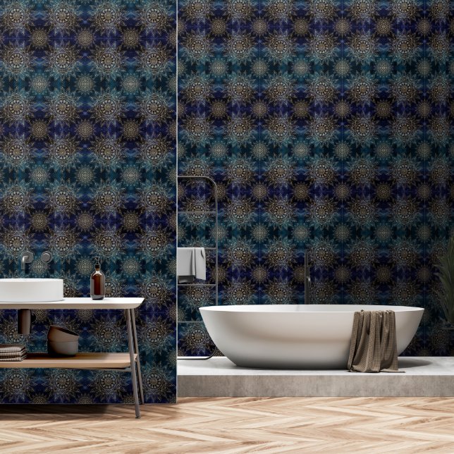 Elegant Gold Mandala Blue Galaxy Wallpaper (Bathroom)