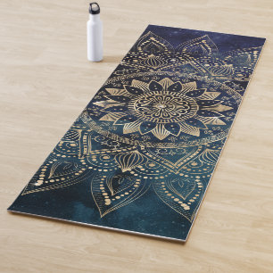 Elegant Gold Mandala Blue Galaxy Yoga Mat