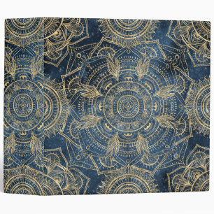 Elegant Gold Mandala Blue Whimsy Design Binder