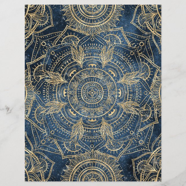 Elegant Gold Mandala Blue Whimsy Design Letterhead (Front)