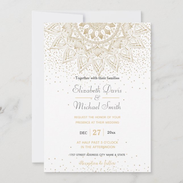 Elegant Gold Mandala Confetti Design Invitation (Front)