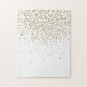 Elegant Gold Mandala Confetti Design Jigsaw Puzzle