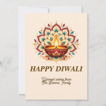 Elegant Gold Mandala & Diya Diwali Family Greeting