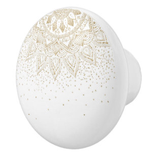 Elegant Gold Mandala Dots Design Ceramic Knob