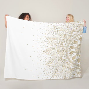Elegant Gold Mandala Dots Design Fleece Blanket