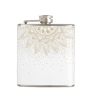 Elegant Gold Mandala Dots Design Hip Flask