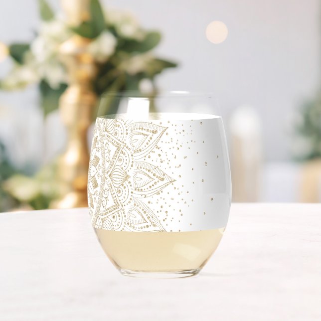 Elegant Gold Mandala Dots Design Stemless Wine Glass (Insitu (Wedding))