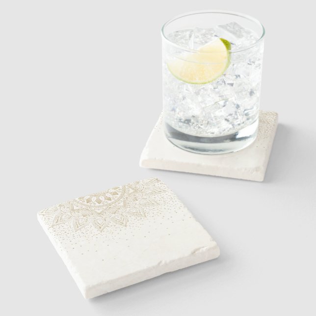 Elegant Gold Mandala Dots Design Stone Coaster (Side)