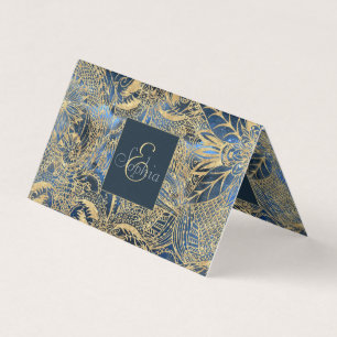 Elegant Gold Mandala Flowers Blue Nebula Business Card