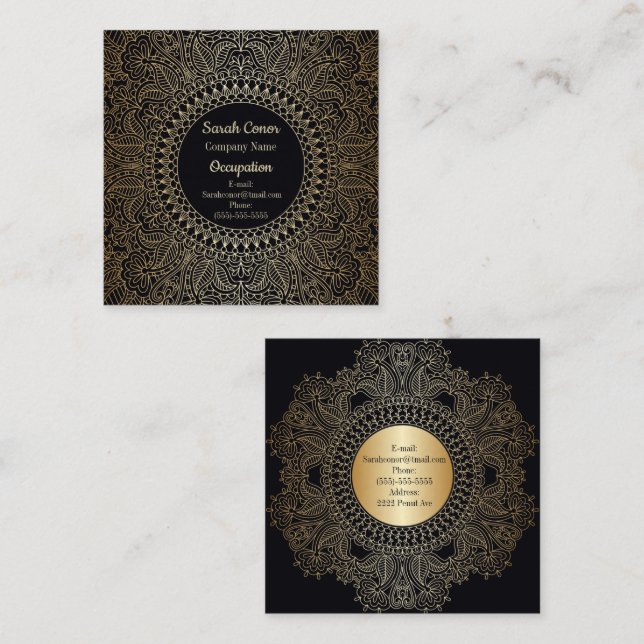 Elegant Gold Mandala Front/Back Square Business Card (Front/Back)