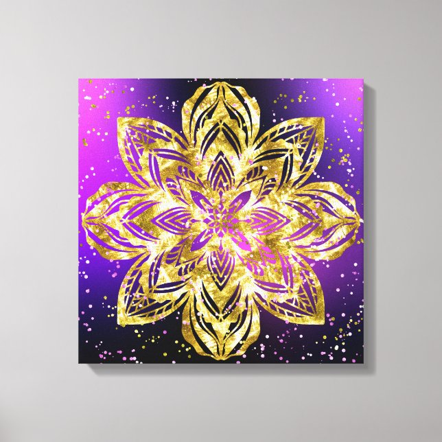 Elegant Gold Mandala Glitter Purple Gradient Canvas Print (Front)