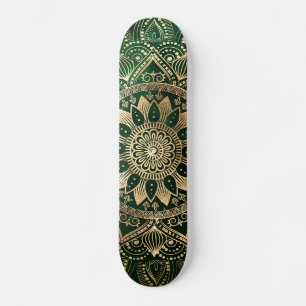 Elegant Gold Mandala Green Design Skateboard