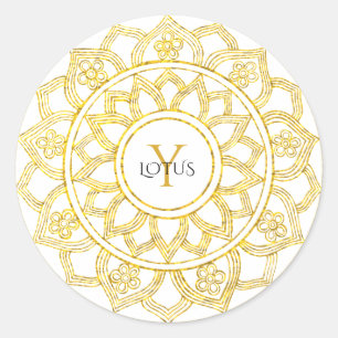 Elegant Gold Mandala Monogram Lotus Floral Classic Round Sticker