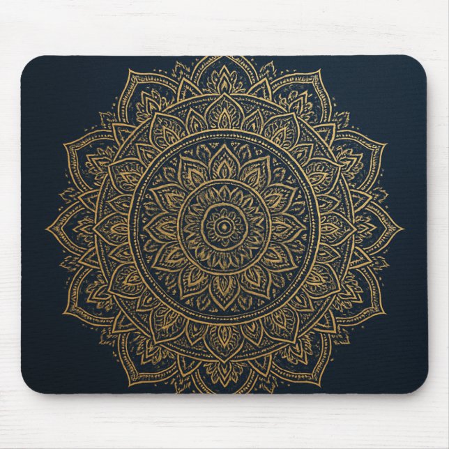 Elegant Gold Mandala on Navy Mousepad (Front)