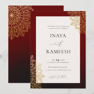 Elegant Gold Mandala Red Indian Wedding Invitation