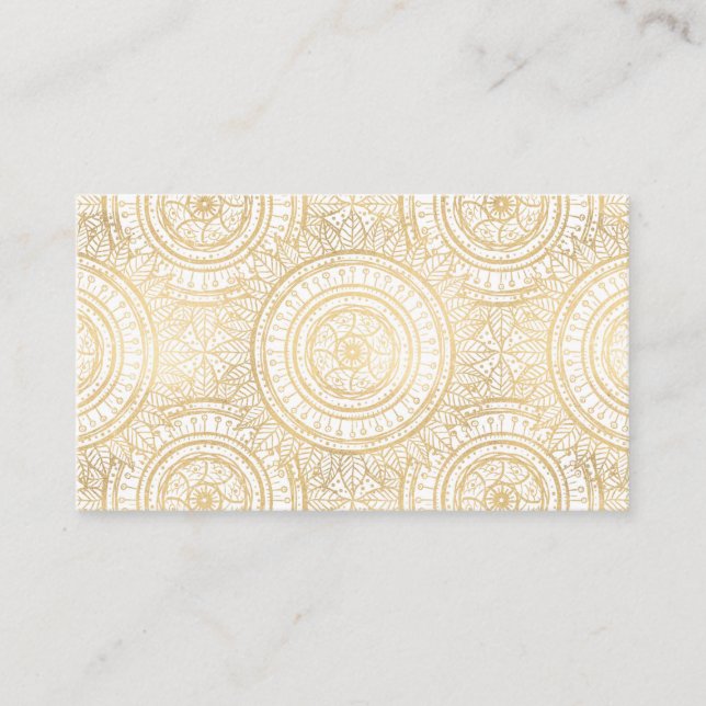 Elegant Gold Mandala Sunflower White Pattern Business Card (Front)