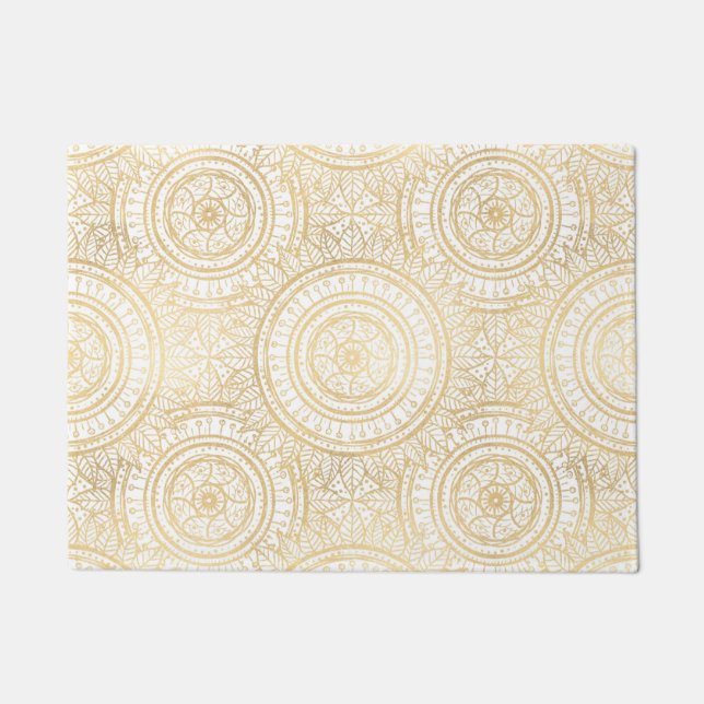 Elegant Gold Mandala Sunflower White Pattern Doormat (Front)
