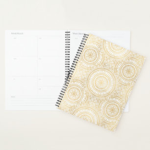 Elegant Gold Mandala Sunflower White Pattern Planner