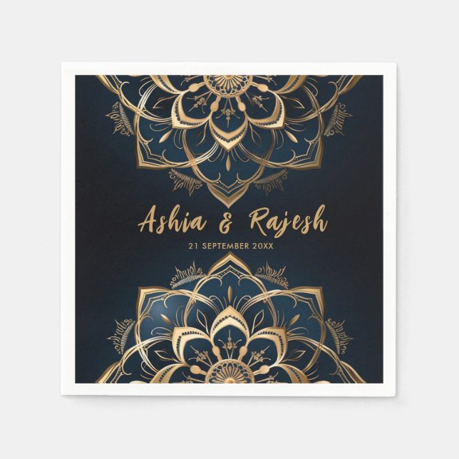 Elegant Gold Mandala Wedding Napkins (Front)
