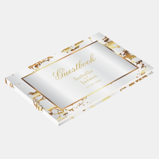 Elegant Gold Marble and White Satin Guestbook