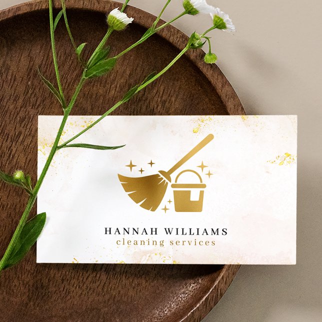 Elegant Gold Marble Cleaning Services  Business Card (Creator Uploaded)