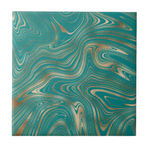Elegant Gold Marble Dark Teal Tile