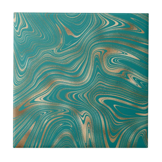 Elegant Gold Marble Dark Teal Tile (Front)