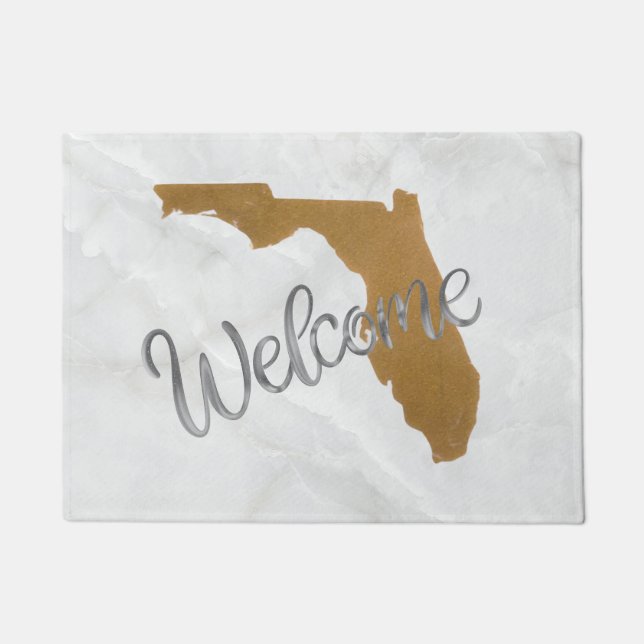 Elegant Gold & Marble Florida State Map Welcome Doormat (Front)